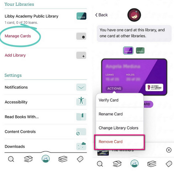 remove a library card from libby