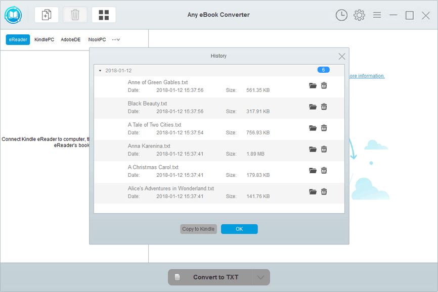 Check conversion history on Any eBook Converter