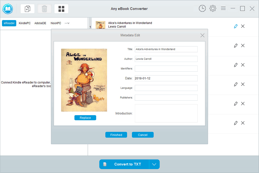 Edit metadata on Any eBook Converter